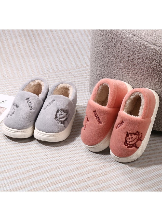 Baihou White Mink Fur Winter Heel-covering Maternity Cotton Slippers, Indoor Warm Cotton Shoes For Men And Women, M-72 Gray, Size 36-37 - Image 5