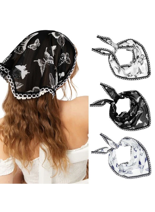 Molans Bandana Headband Chiffon Scarf Headbands - Hair Bandana Floral Hair Kerchief Print Hair Scarves Kerchief for Women, Black/White/Blue, One size - Image 1