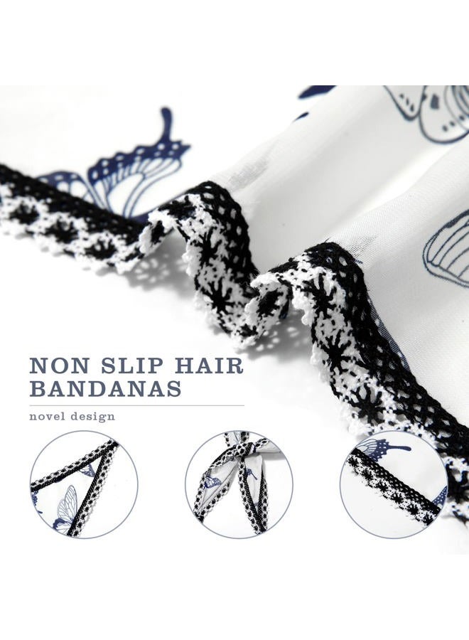 Molans Bandana Headband Chiffon Scarf Headbands - Hair Bandana Floral Hair Kerchief Print Hair Scarves Kerchief for Women, Black/White/Blue, One size - Image 4