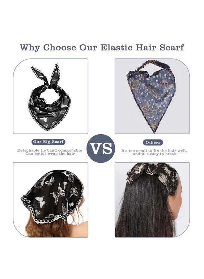 Molans Bandana Headband Chiffon Scarf Headbands - Hair Bandana Floral Hair Kerchief Print Hair Scarves Kerchief for Women, Black/White/Blue, One size - Image 2