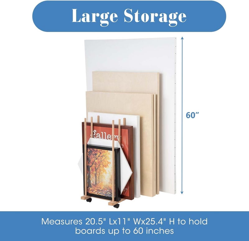 Somime Large Art Storage Rack with Four Caster Wheels - Wooden Canvas Storage Stand Can Well Hold Up to 60" Drawing Boards, Prints, Panels, Paintings, and Artworks Display - Image 2