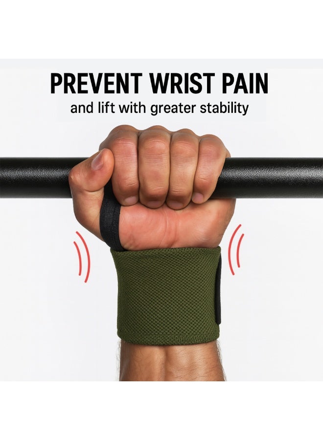 HASTE Adjustable Wrist Support Wraps Gym Weightlifting - Thumb Loop Straps Men Women Wrist Band Protector - Green - Image 3
