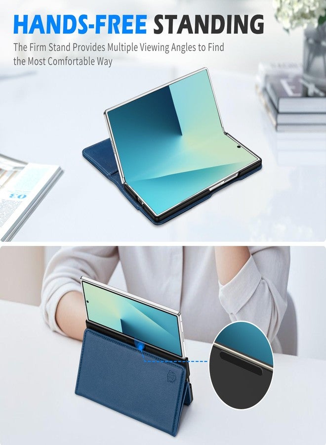 شيلدون جراب محفظة من الجلد الطبيعي من SHIELDON لهاتف Galaxy Z Fold7 (8.0 بوصة) 2025، مزود بمسند، وفتحات للبطاقات، وتقنية حجب RFID، وإغلاق مغناطيسي، ومقاوم للصدمات، وغطاء قلاب واقٍ - أزرق ملكي - Image 5