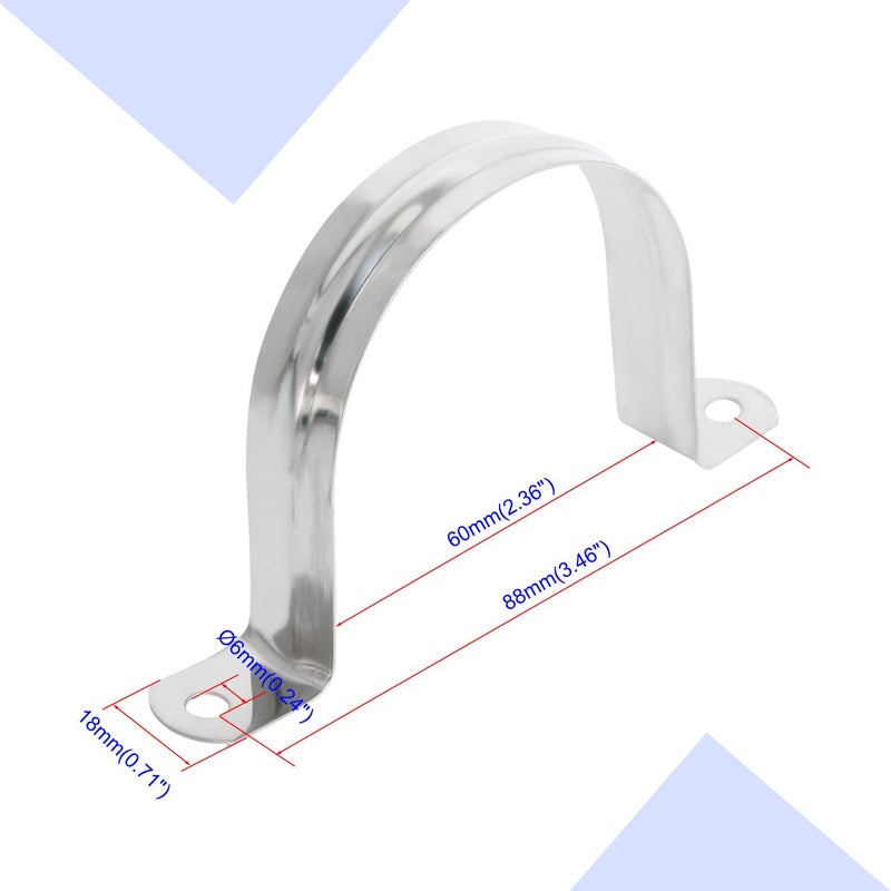 Aopin 60mm Rigid Pipe Strap Clamp 2 Holes Strap U Bracket Tube Strap Tension Clips 201 Stainless Steel, for Pipe Fixing, Silver, 5Pcs - Image 2
