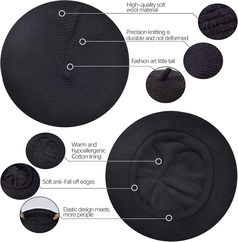 FENELY Beret Hat for Women, French Style Beanie Winter Fashion Warm Wool Lining Knit Cap - Image 3