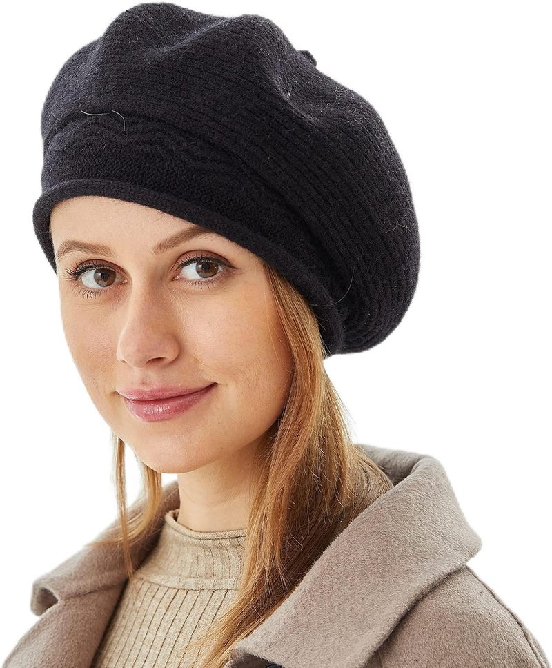FENELY Beret Hat for Women, French Style Beanie Winter Fashion Warm Wool Lining Knit Cap - Image 1