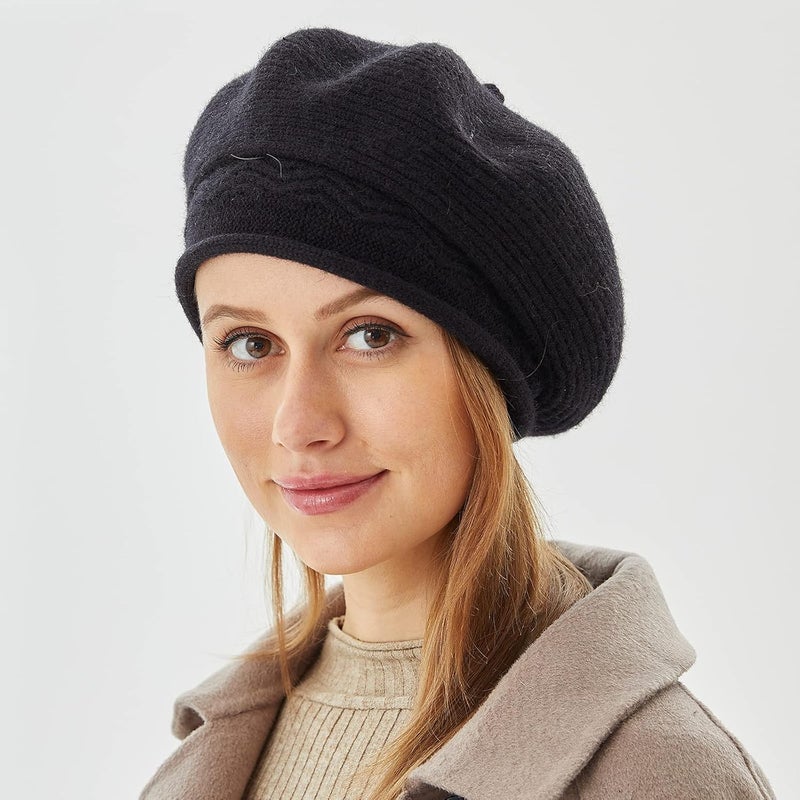FENELY Beret Hat for Women, French Style Beanie Winter Fashion Warm Wool Lining Knit Cap - Image 5