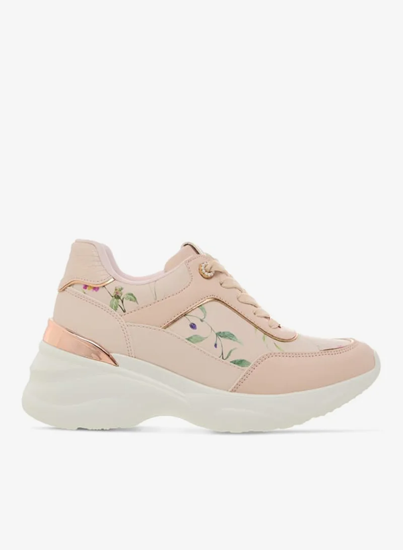 Women Floral Print Sneakers with Lace-Up Closure