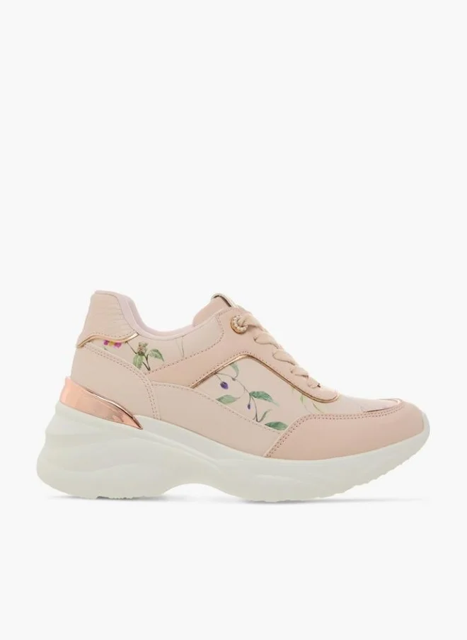 Women Floral Print Sneakers with Lace-Up Closure