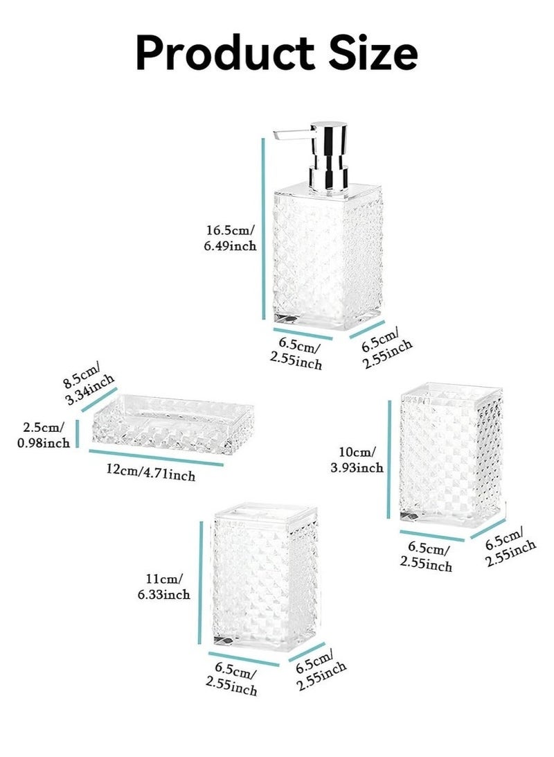 يوڠام طقم مستلزمات حمام 4 قطع بتصميم مربع من البلاستيك بنقشة الماس، يشمل حامل فرشاة الأسنان، كوب فرشاة الأسنان، موزع صابون، وموزع لوشن، ديكور حمام عصري بوهيمي - Image 4
