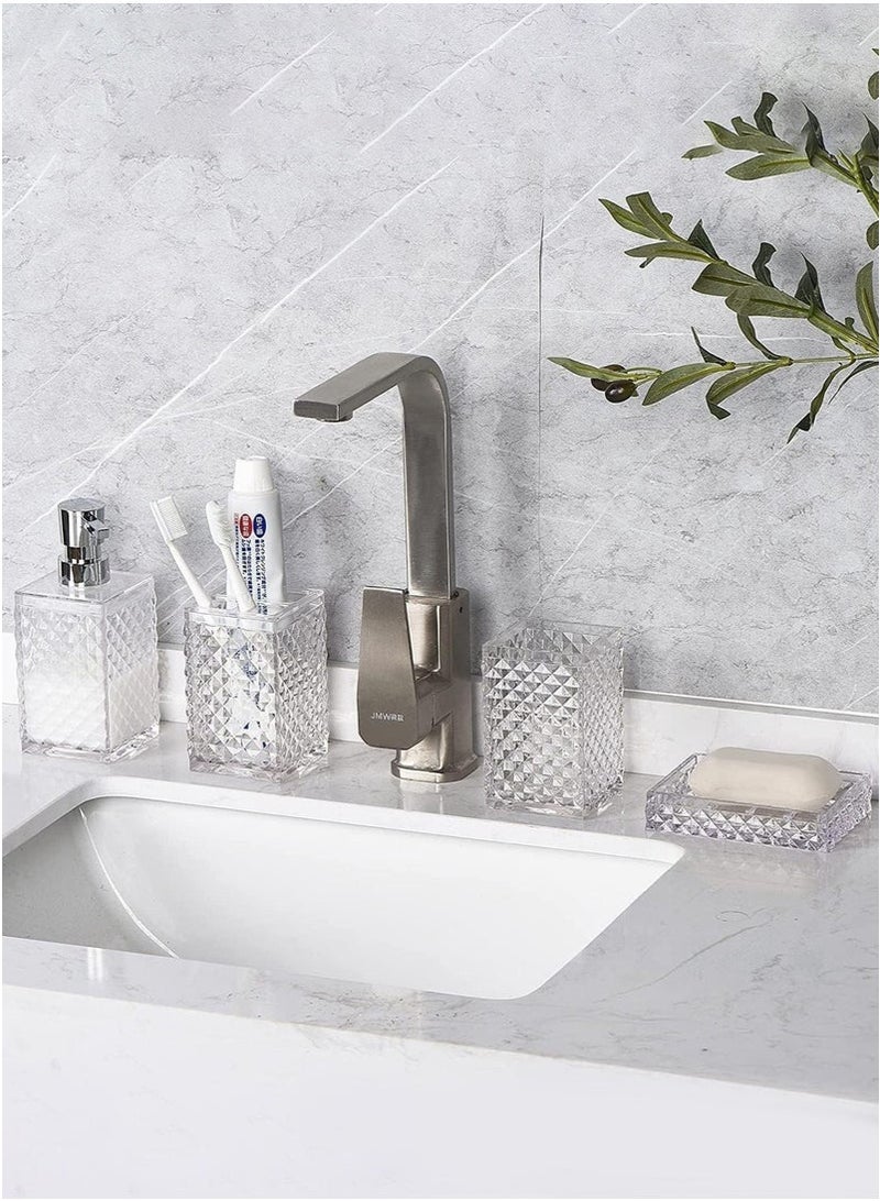 يوڠام طقم مستلزمات حمام 4 قطع بتصميم مربع من البلاستيك بنقشة الماس، يشمل حامل فرشاة الأسنان، كوب فرشاة الأسنان، موزع صابون، وموزع لوشن، ديكور حمام عصري بوهيمي - Image 2