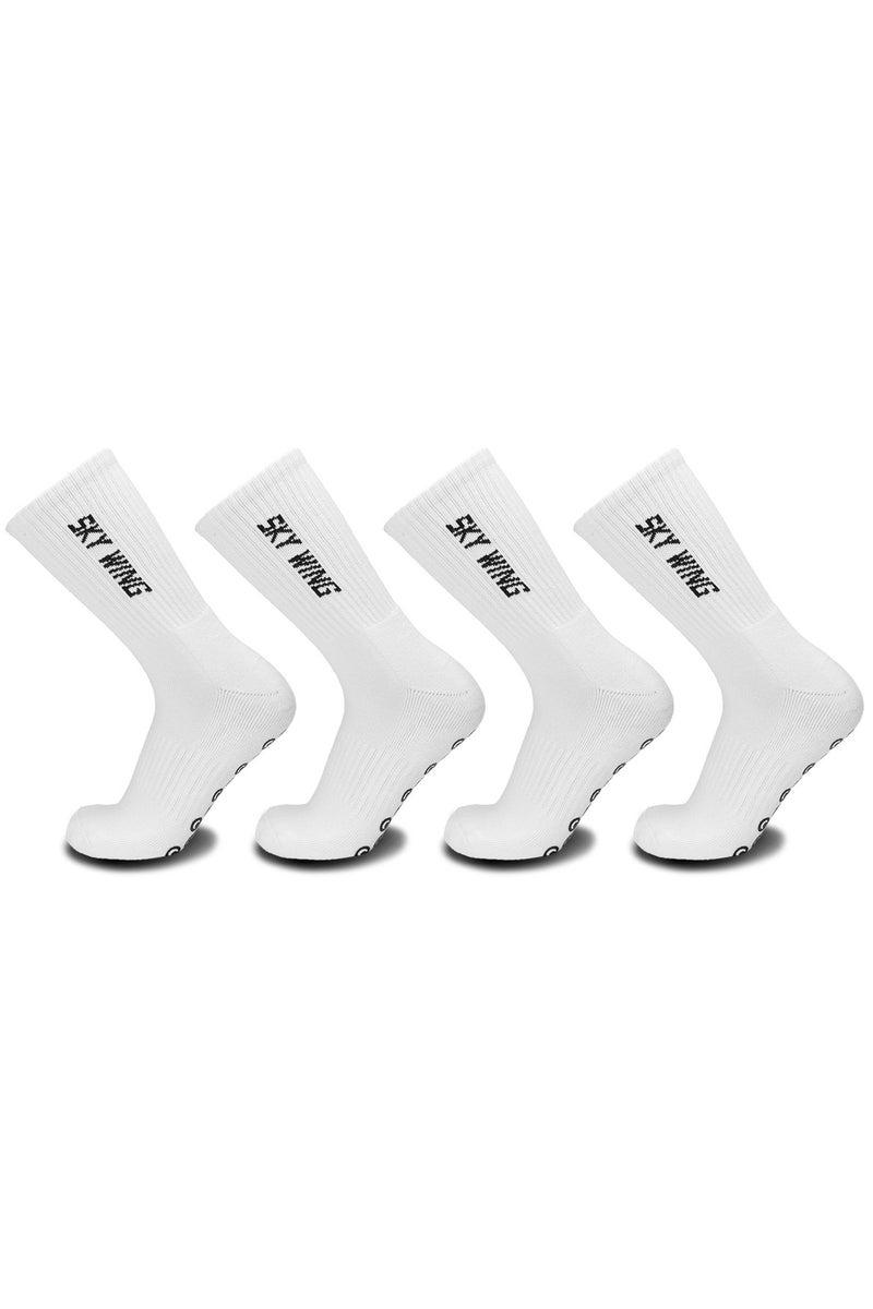 SKY WING Men's And Women's Grip Soccer Socks Anti Slip Athletic Socks Non Slip Football Basketball Socks with Grip Pads-White-4 Pair - Image 1