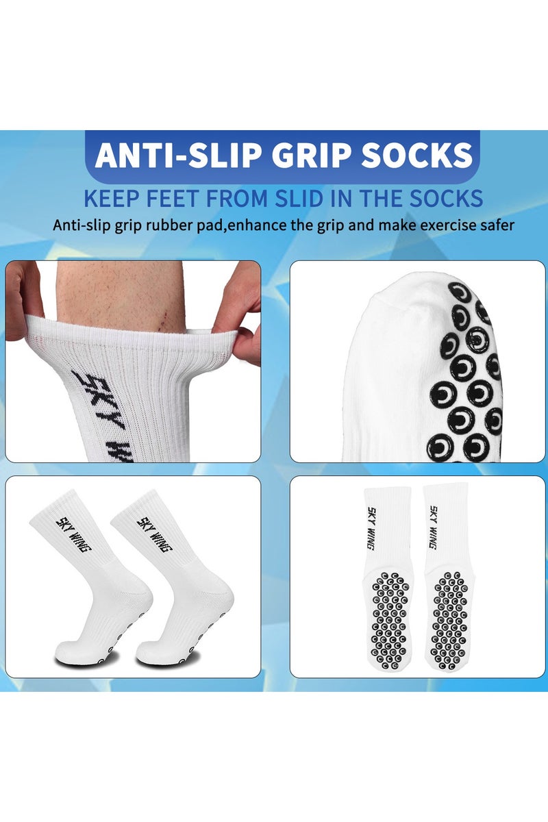 SKY WING Men's And Women's Grip Soccer Socks Anti Slip Athletic Socks Non Slip Football Basketball Socks with Grip Pads-White-4 Pair - Image 2