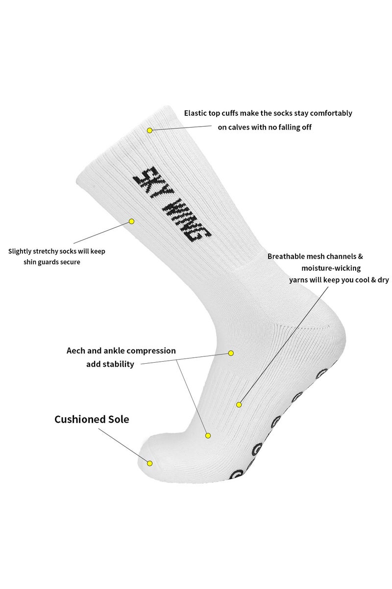 SKY WING Men's And Women's Grip Soccer Socks Anti Slip Athletic Socks Non Slip Football Basketball Socks with Grip Pads-White-4 Pair - Image 3