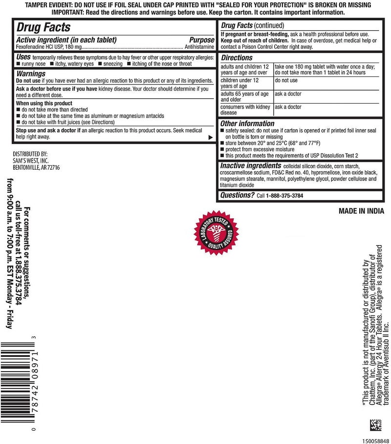 Members Mark Original Prescription Strength Fexofenadine Hydrochloride  180 Mg 120 Tablets - Image 2