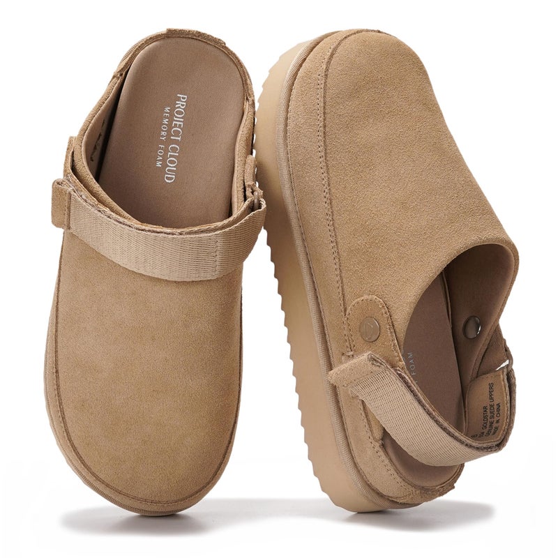 Project Cloud 100% Genuine Leather Clogs for Women - Memory Foam Womens Clogs & Mules with Adjustable Straps - Lightweight Platform Shoes Non-Slip Slides (Goldstar, Sand,6) - Image 1