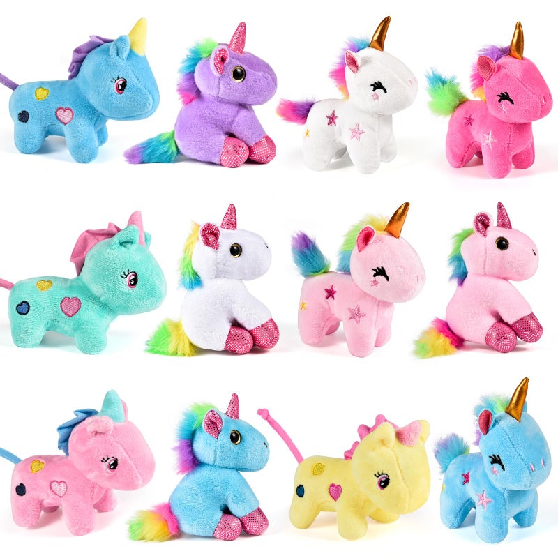 Golray 12Pcs Mini Unicorn Plush Stuffed Animals, Unicorn Party Favors Keychains for Girls Birthday, Easter Basket Stuffers, Easter Egg Fillers, Classroom Rewards Carnival Prizes Goodie Bag Stuffers - Image 1