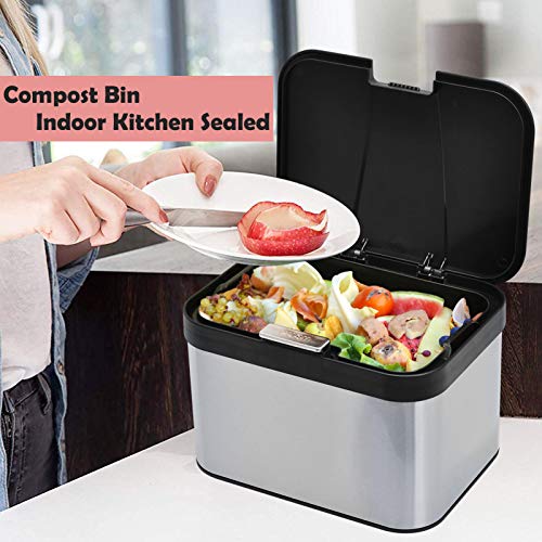 Dullrout Compost Bin for Countertop, Compost Bucket Indoor Sealed, Food Waste Caddy, 1.13 Gallon Kitchen Compost Container with Lid, Compact and Easy Clean, Black Matte - Image 2