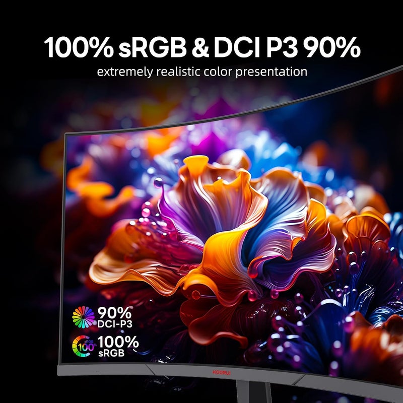 كوروي شاشة العاب منحنية 27 انش، 180 هرتز، شاشة كمبيوتر QHD 1440P، 1 مللي ثانية، HDR10.90% DCI-P3، مزامنة تكيفية، متوافقة مع فيسا، امالة قابلة للتعديل 27E6QCA - Image 2