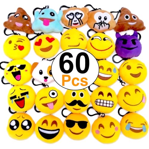 OHill 60 Pack Mini Plush Emoticon Keychain Mini Pillows Key Ring for Birthday Event Party Favors Supplies - Image 1