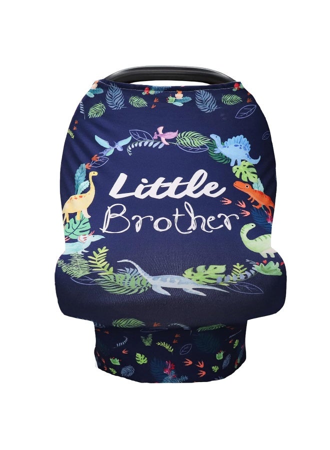 SWESEN Baby Car Seat Cover for Boys, Little Brother Car Seat Canopy, Multiuse Nursing Covers, Dinosaur Theme Infant Carrier Cover Summer, Breastfeeding Scarf Newborn, Ultra-Soft Breathable - Image 1