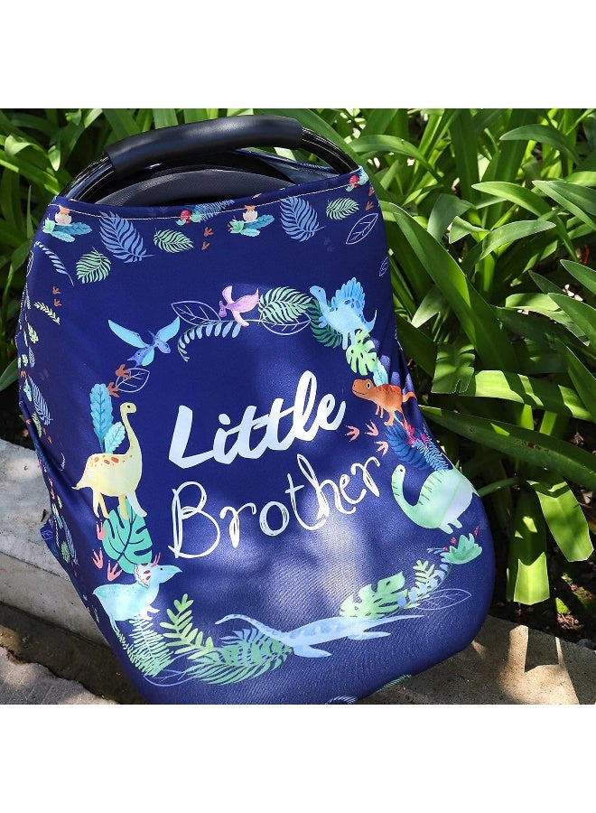 SWESEN Baby Car Seat Cover for Boys, Little Brother Car Seat Canopy, Multiuse Nursing Covers, Dinosaur Theme Infant Carrier Cover Summer, Breastfeeding Scarf Newborn, Ultra-Soft Breathable - Image 5