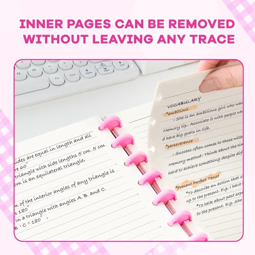 MOSA BEAR Discbound Notebook, 8-Disc Disbound Planner with Removable Pages, 180 Pages Spiral Notebook, Poly Cover Discbound Planner for Work, Travel, Note Taking(With Index Sticker),Rose Red,A5 - Image 5