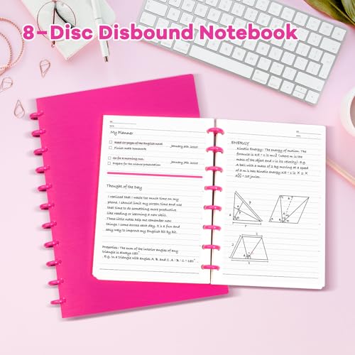 MOSA BEAR Discbound Notebook, 8-Disc Disbound Planner with Removable Pages, 180 Pages Spiral Notebook, Poly Cover Discbound Planner for Work, Travel, Note Taking(With Index Sticker),Rose Red,A5 - Image 4