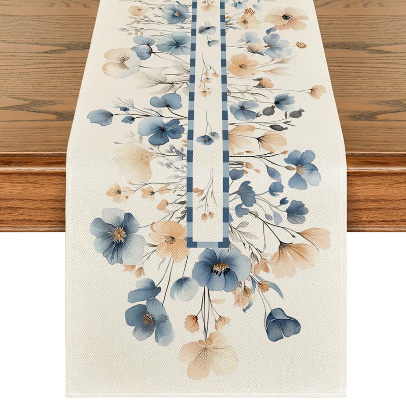 Artoid Mode Bloom Flowers Floral Weeds Spring Table Runner, Seasonal Summer Kitchen Dining Table Decoration for Home Party Decor 13x72 Inch - Image 1