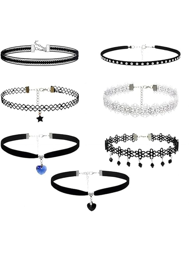 erorex Velvet Lace Choker Seven Different Styles Black Choker Necklaces For Women Classic Velvet Choker Necklace Set Necklace Jewelery For Ball And Daily Outfits 7 Pcs - Image 1