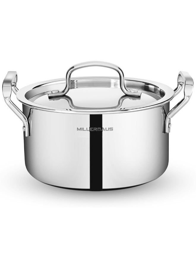 MILLERHAUS Millerhaus 30 Cm Triply Casserole With S/S Lid, Non-Reactive Cooking Surface Safe Cooking Pot | Stainless steel body with Cover  - Image 1