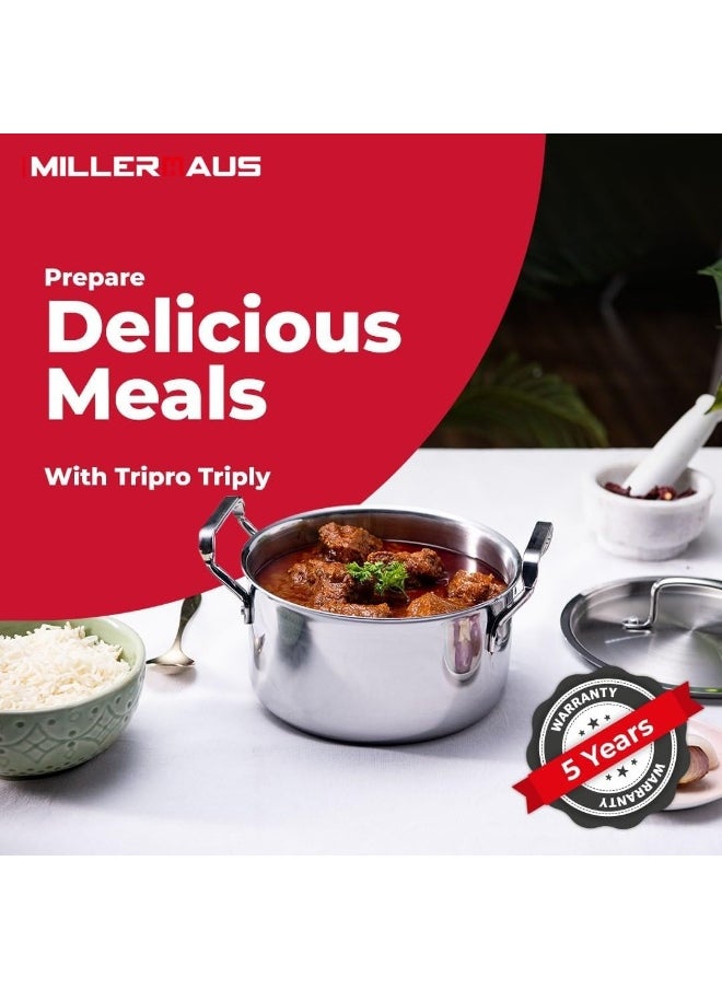 MILLERHAUS Millerhaus 30 Cm Triply Casserole With S/S Lid, Non-Reactive Cooking Surface Safe Cooking Pot | Stainless steel body with Cover  - Image 5