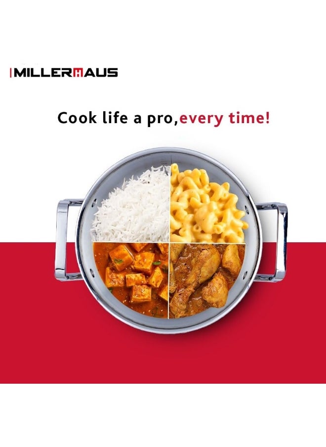 MILLERHAUS Millerhaus 30 Cm Triply Casserole With S/S Lid, Non-Reactive Cooking Surface Safe Cooking Pot | Stainless steel body with Cover  - Image 2
