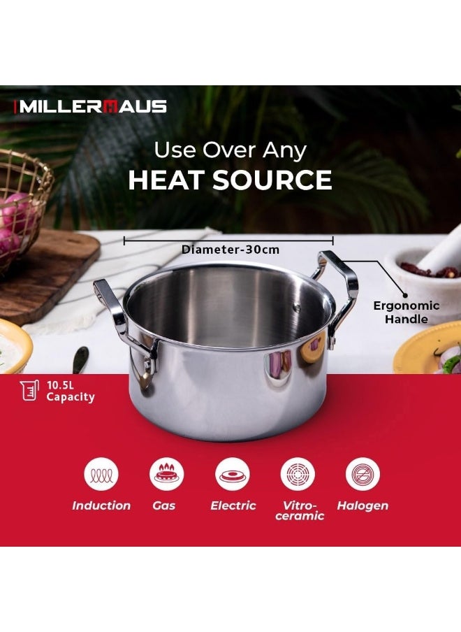 MILLERHAUS Millerhaus 30 Cm Triply Casserole With S/S Lid, Non-Reactive Cooking Surface Safe Cooking Pot | Stainless steel body with Cover  - Image 4