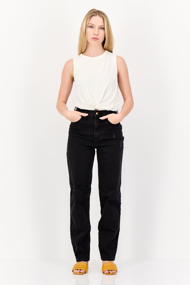 Universal Thread Women Straight Fit Solid Stretchable Denim Jeans, Black - Image 4