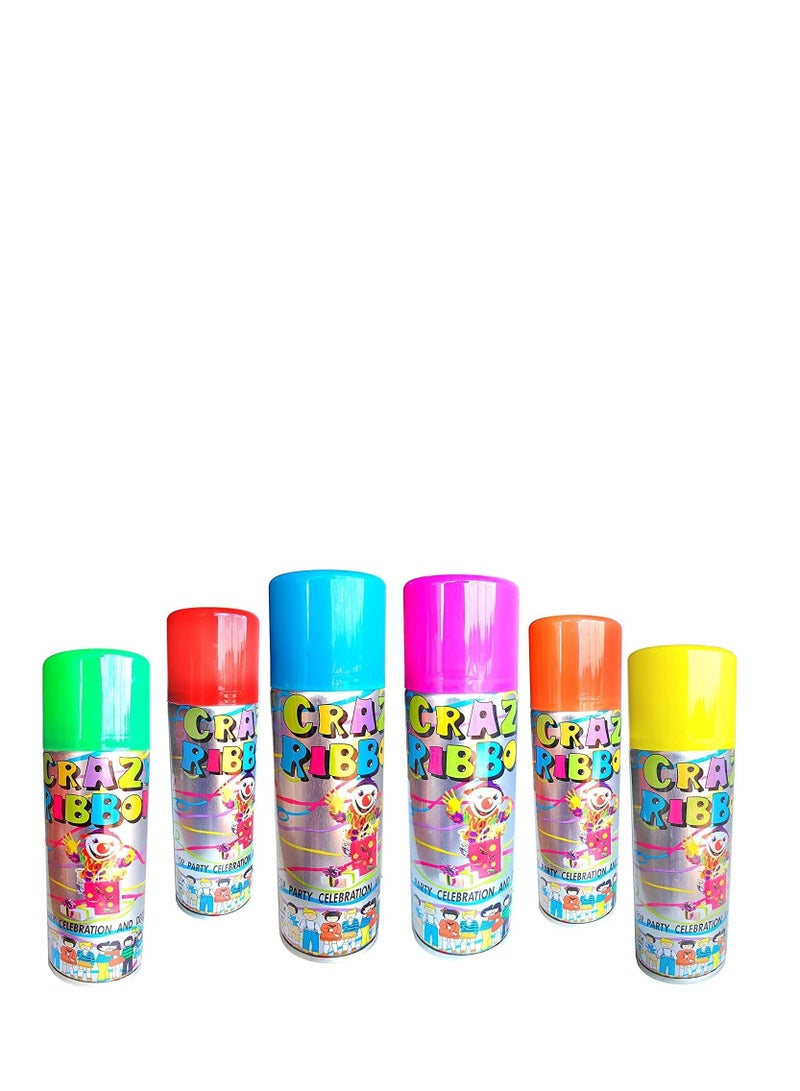Party Spray Colored String Spray for Party Celebrations and Decorations, Crazy Ribbon Spray Pack of 6 - Image 2