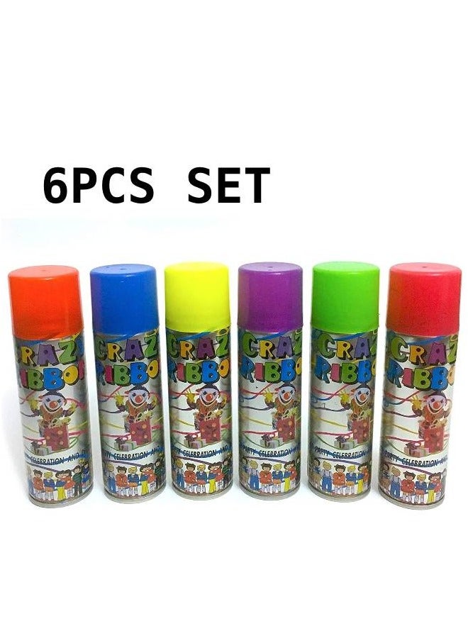 Party Spray Colored String Spray for Party Celebrations and Decorations, Crazy Ribbon Spray Pack of 6 - Image 1