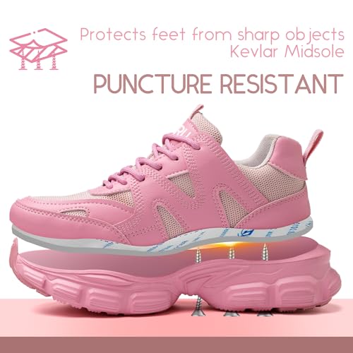 COOU Steel Toe Shoes for Women Lightweight Comfortable Steel Toe Sneakers Thickened Sole Puncture Proof Composite Toe Safety Shoes Women Size 7.5 Pink - Image 2