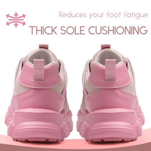 COOU Steel Toe Shoes for Women Lightweight Comfortable Steel Toe Sneakers Thickened Sole Puncture Proof Composite Toe Safety Shoes Women Size 7.5 Pink - Image 5