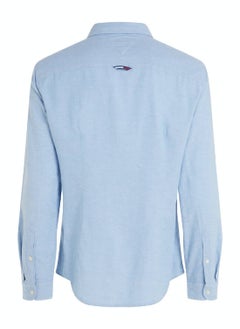 TOMMY JEANS Men's Stretch Oxford Cotton Slim Fit Casual Shirt, Blue  - Image 5