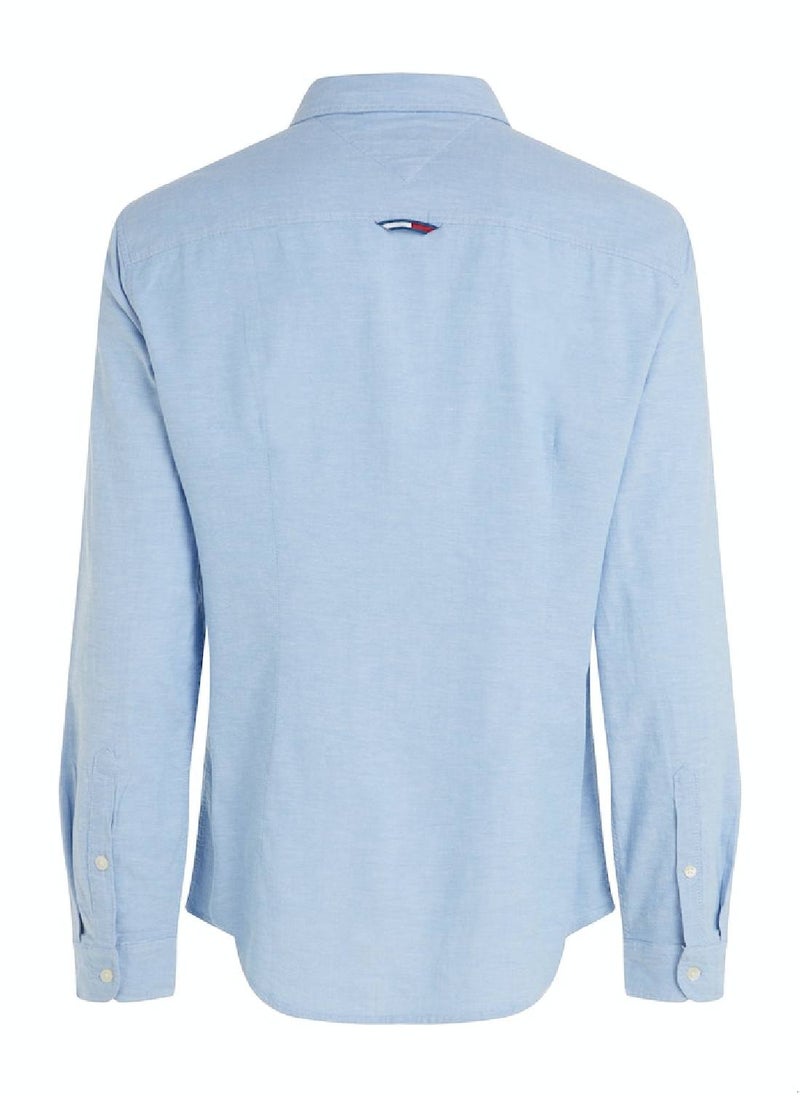 TOMMY JEANS - Men's Stretch Oxford Cotton Slim Fit Casual Shirt, Blue - Image 1