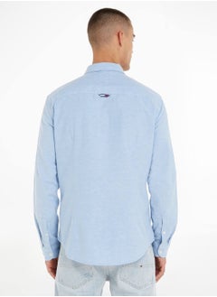 TOMMY JEANS Men's Stretch Oxford Cotton Slim Fit Casual Shirt, Blue  - Image 3