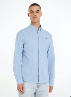 TOMMY JEANS Men's Stretch Oxford Cotton Slim Fit Casual Shirt, Blue  - Image 1