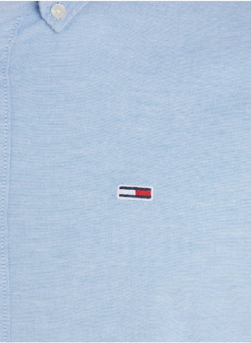 TOMMY JEANS - Men's Stretch Oxford Cotton Slim Fit Casual Shirt, Blue - Image 1