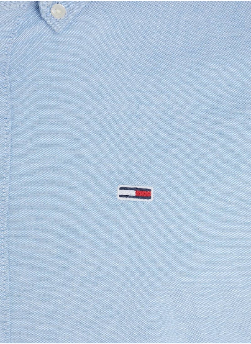 TOMMY JEANS - Men's Stretch Oxford Cotton Slim Fit Casual Shirt, Blue - Image 1