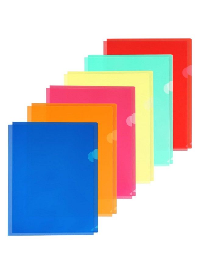KTRIO 12 Pack Plastic File Folders Clear Colored Project Pockets Plastic Sleeves Ltype Documents Folder Jacket Paper Sheet Protectors For Office School Fits Letter Size 6 Assorted Colors - Image 1