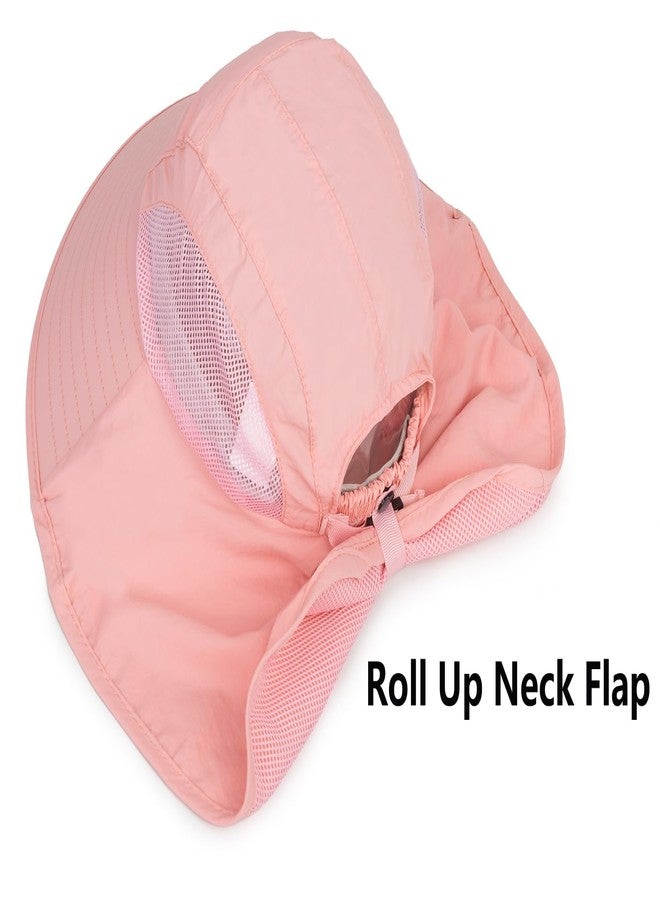Mealah Outdoor Kids Sun Hat for Boys Girls UPF 50+ Breathable Summer Mesh Fishing Hat with Wide Brim Neck Flap Bucket Hat Pink - Image 4