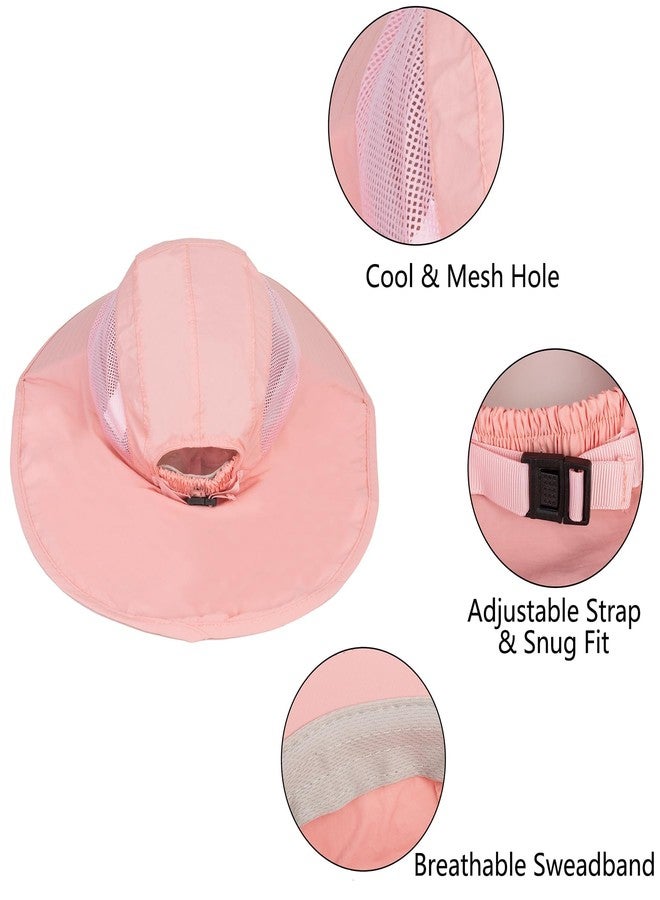 Mealah Outdoor Kids Sun Hat for Boys Girls UPF 50+ Breathable Summer Mesh Fishing Hat with Wide Brim Neck Flap Bucket Hat Pink - Image 2