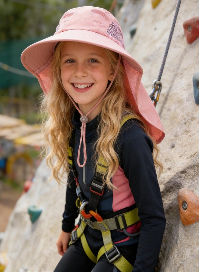 Mealah Outdoor Kids Sun Hat for Boys Girls UPF 50+ Breathable Summer Mesh Fishing Hat with Wide Brim Neck Flap Bucket Hat Pink - Image 5