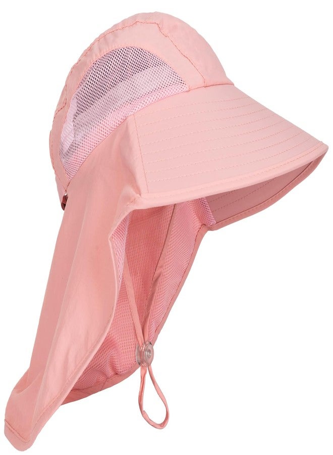 Mealah Outdoor Kids Sun Hat for Boys Girls UPF 50+ Breathable Summer Mesh Fishing Hat with Wide Brim Neck Flap Bucket Hat Pink - Image 1